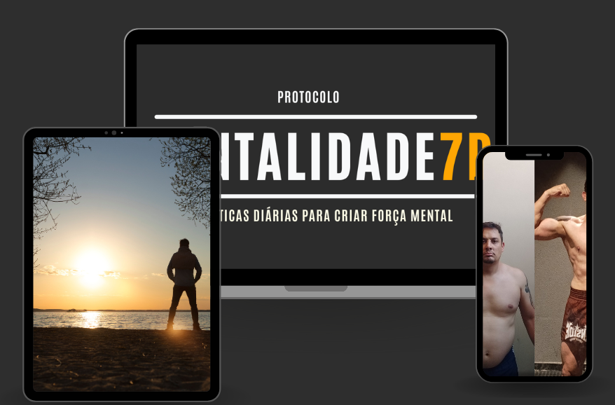 Mockup do material Mentalidade 7D em diferentes dispositivos